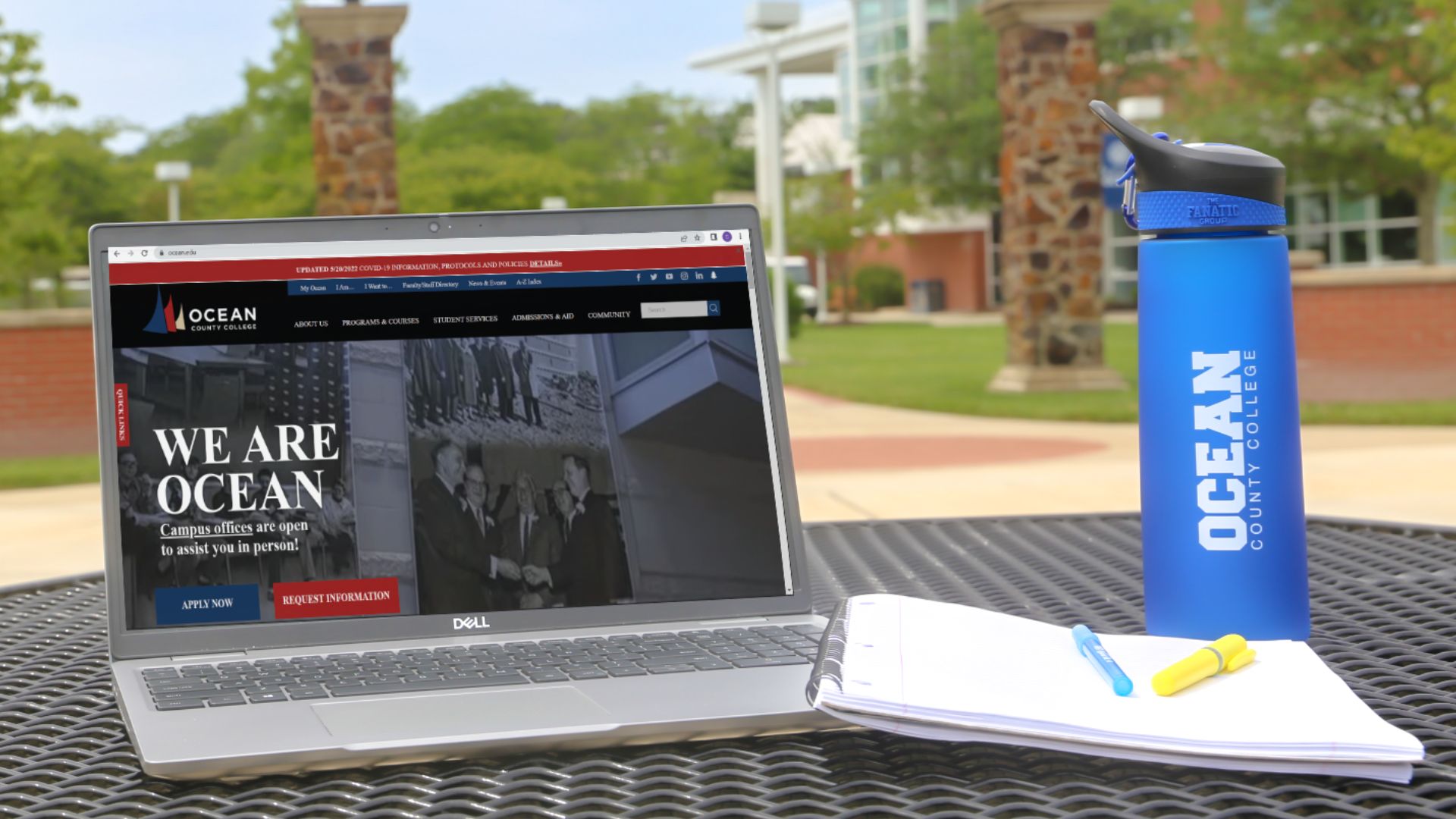 Laptop open to Ocean County College's website looking to complete a Transcript Request