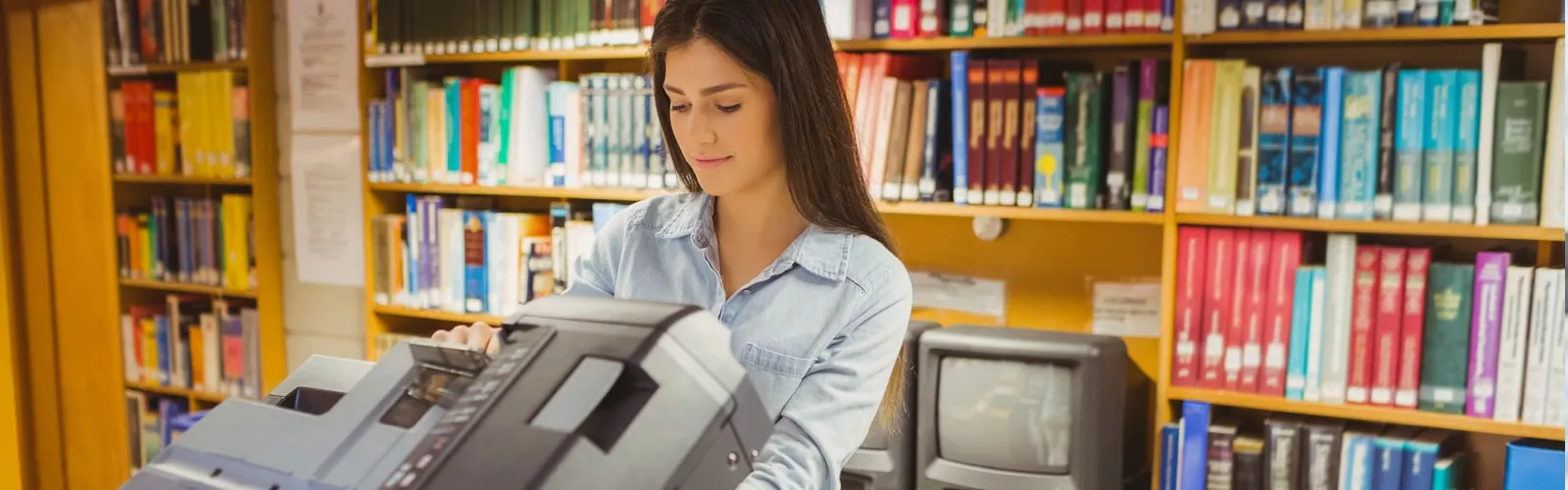 woman in library