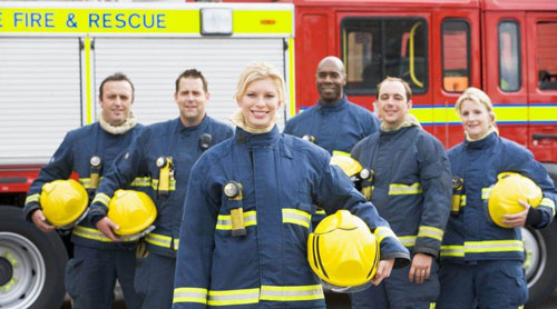 fire people in front of a fire truck