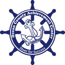 Ocean County Achievement Center Logo ocean count achievement center Steer for Success est. 2018 boat wheel with anchor logo