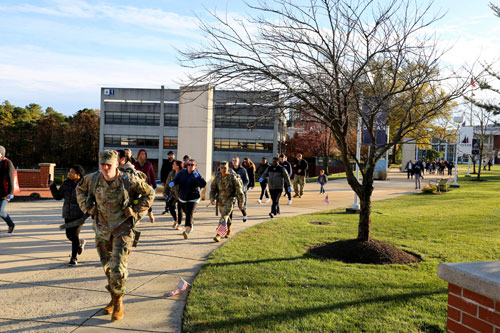 Veterans, military personnel, OCC students, faculty and staff, and members of the wider community joined in “Ruck for Reason” in October 2019. A “ruck” is a hike while wearing a weighted pack — a physical endurance exercise utilized in the military