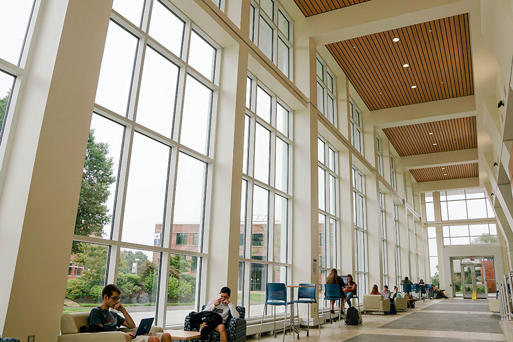 Students sitting inside the Instructional Building