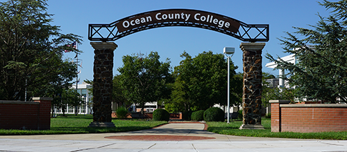 Ocean County College arch entering the Citta Garden on the Campus Mall