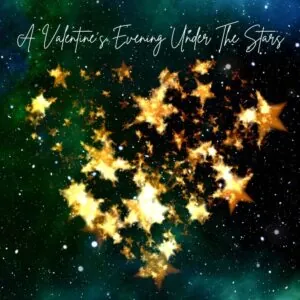 A celestial heart made of golden stars against a galaxy backdrop with scripted white text above.