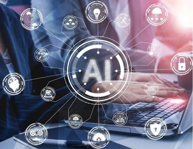 Artificial Intelligence Graphic with person using laptop