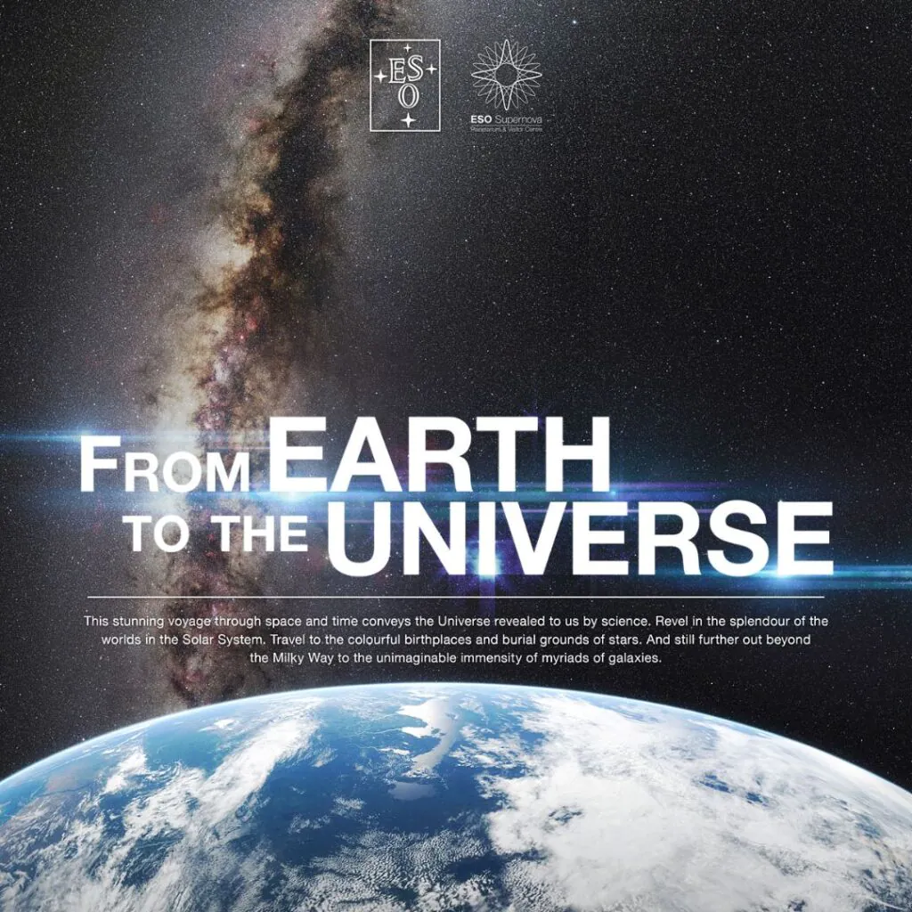 Image of Earth viewed from space with the Milky Way in the background and text "From Earth to the Universe."