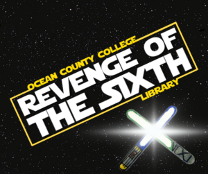A black background with the words Ocean County Library in yellow over Revenge of the Sixth in white.