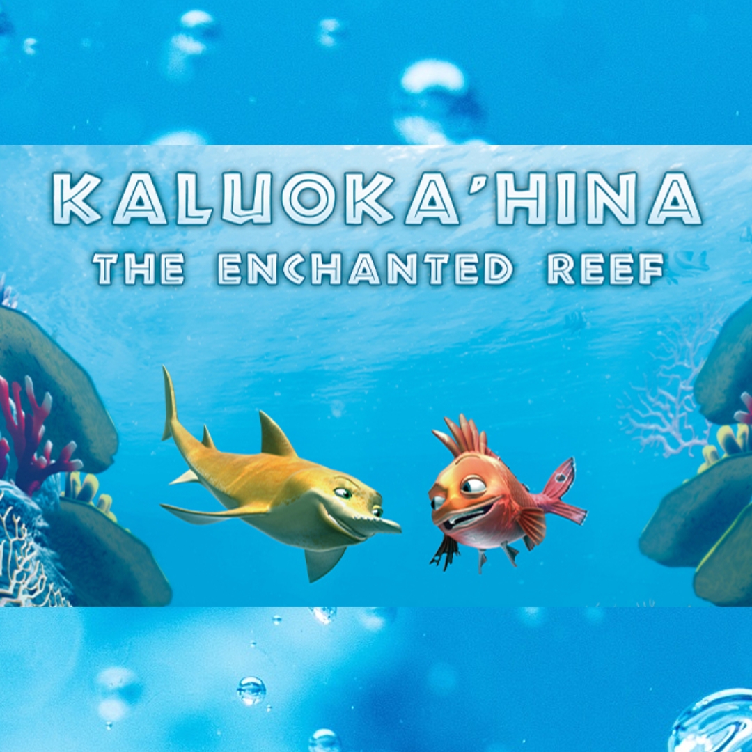 Animated underwater scene with two fish and text above.