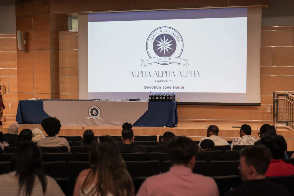 wide view of induction ceremony stage