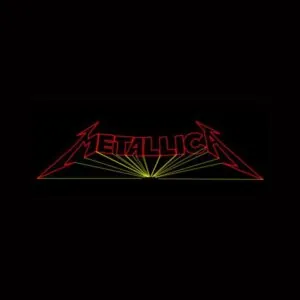 Stylized 'METALLICA' text outlined in red with yellow lines on a black background.
