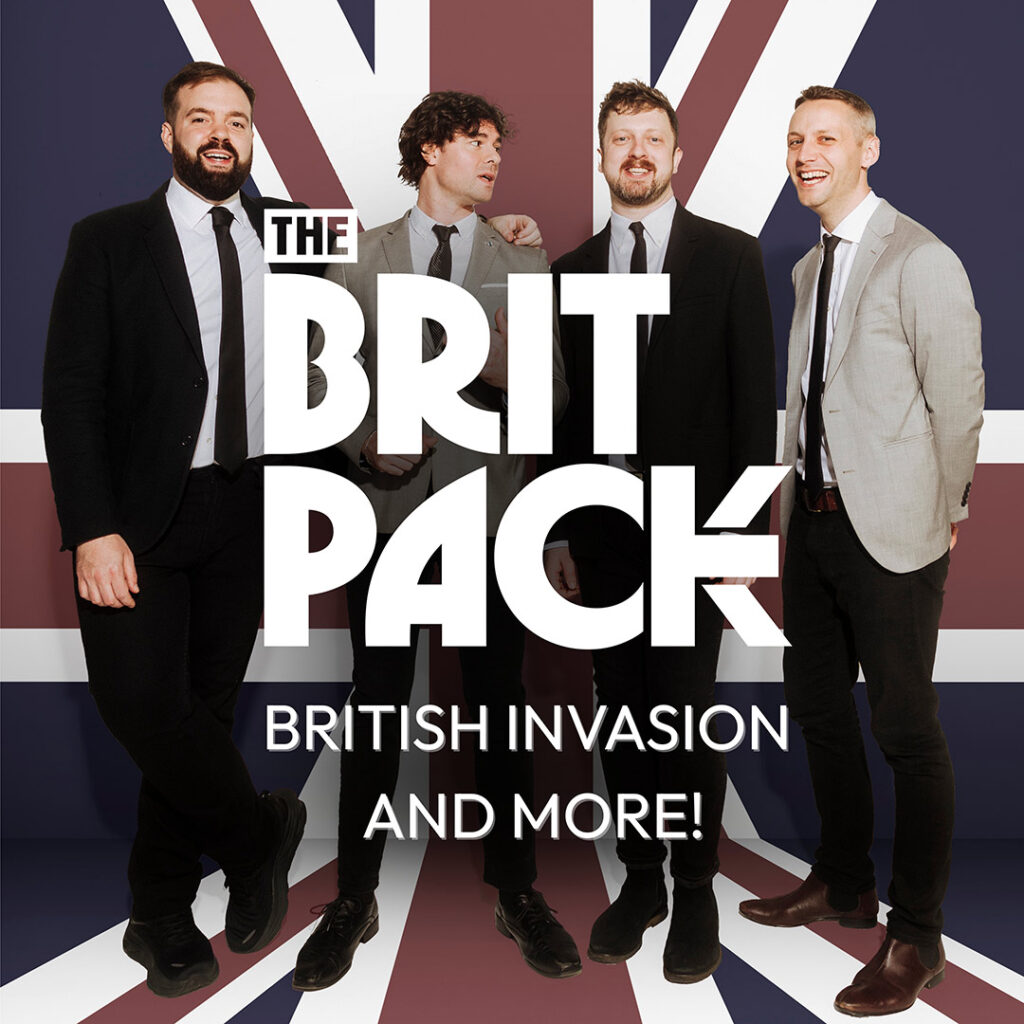 Four men stand in front of a British flag backdrop with the text "THE BRIT PACK" at the bottom.
