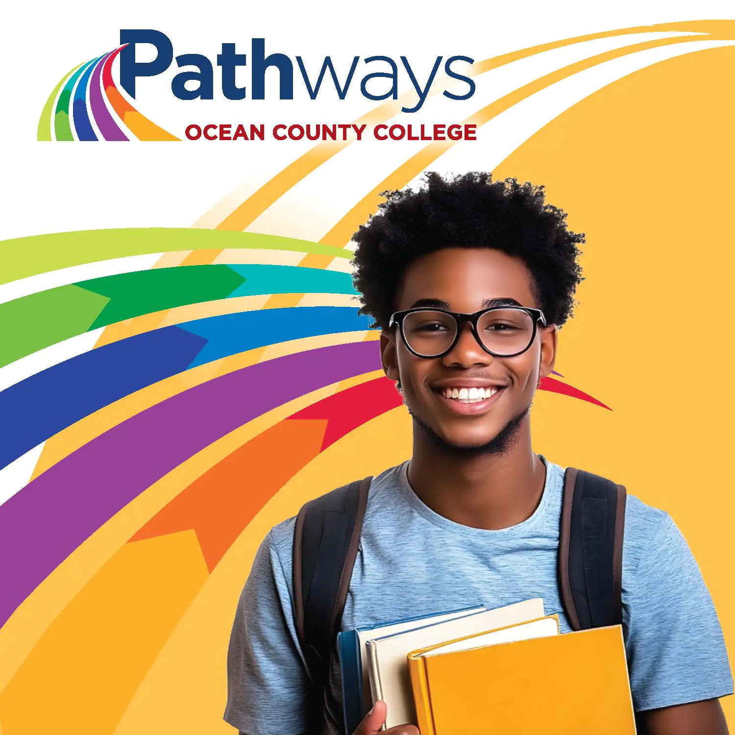 student with the words Ocean County College pathways