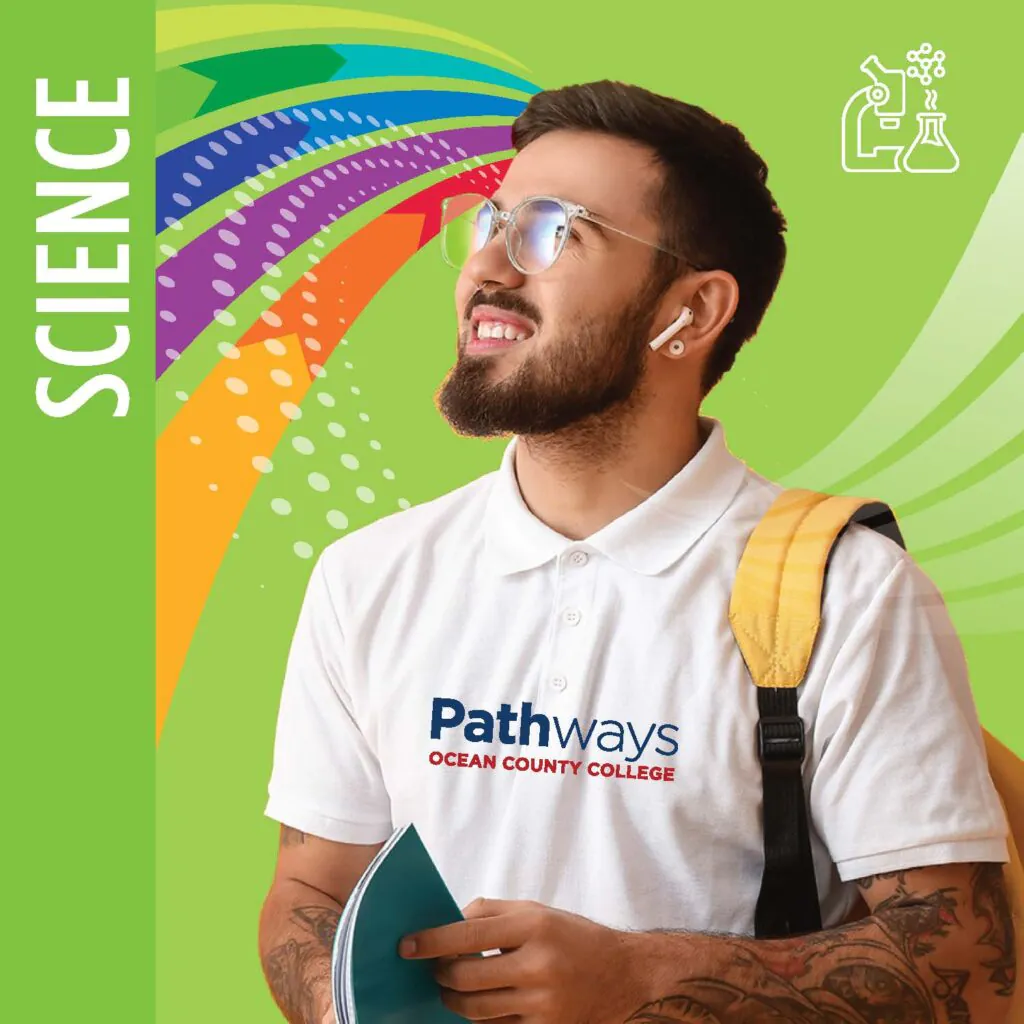 Science with student wearing an Ocean County College pathways shirt