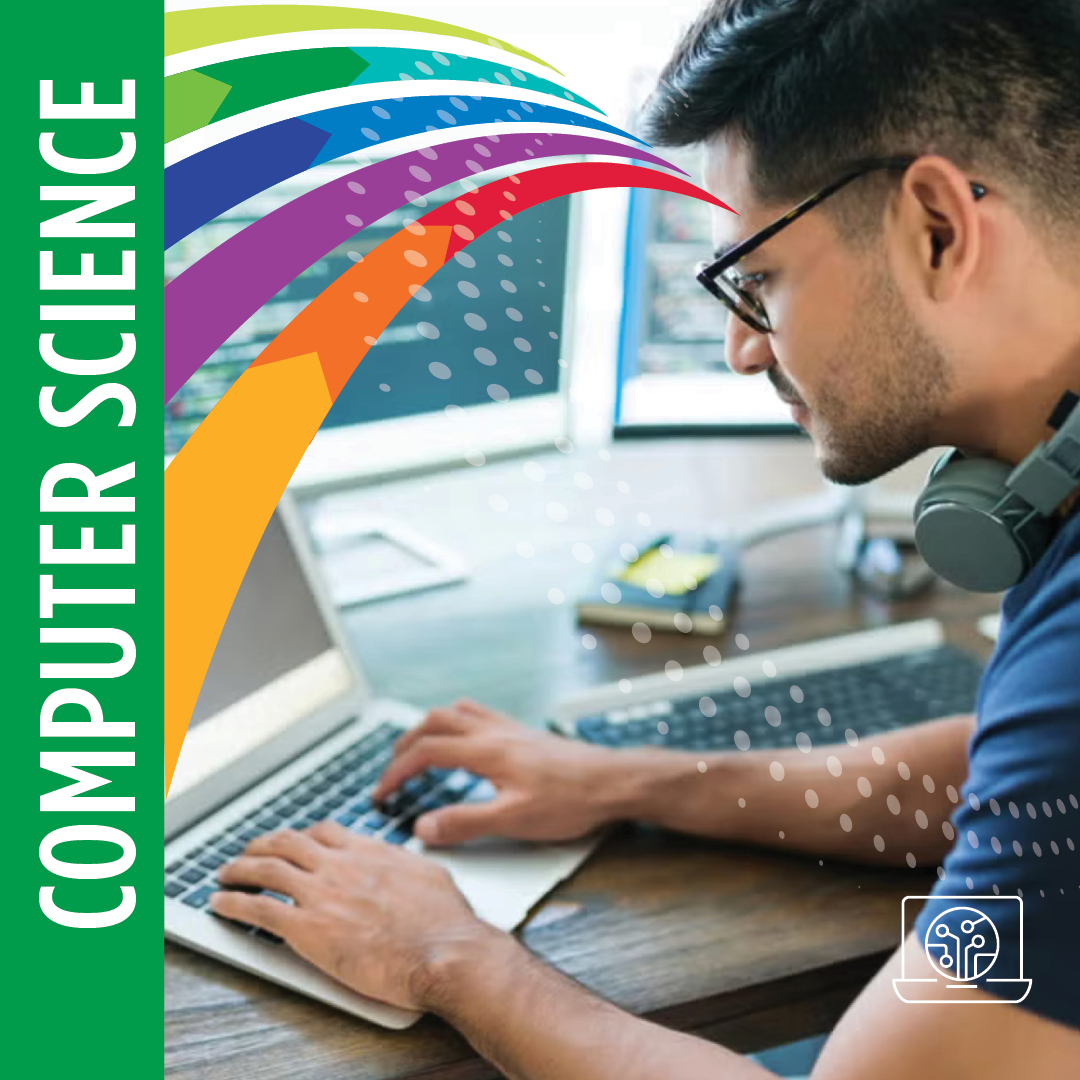 Computer Science with student holding an Ocean County College pathways pad