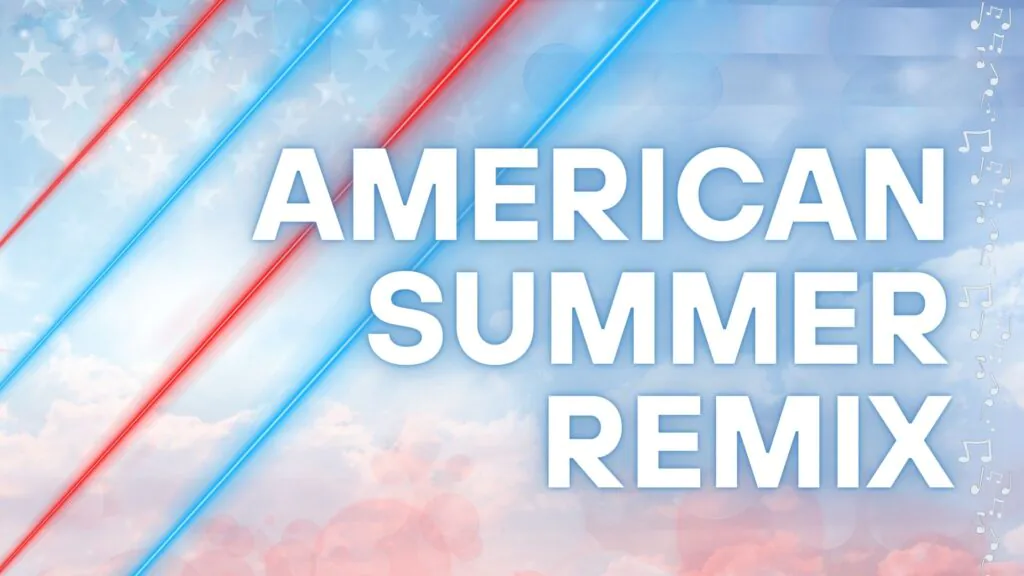 Option – LASER Taylor Swift (1920 x 1080 px) American Summer Remix with patriotic colors behind it