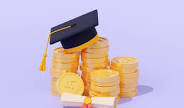 Gold coins stacked with a black graduation cap on top, symbolizing education savings or investing in education.