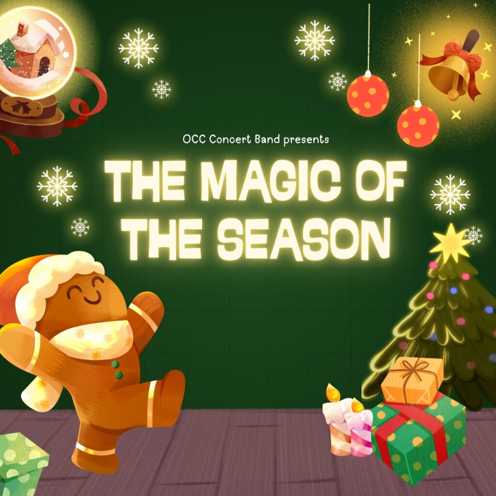 Festive holiday illustration with a gingerbread figure, snow globe, and text reading "THE MAGIC OF THE SEASON."
