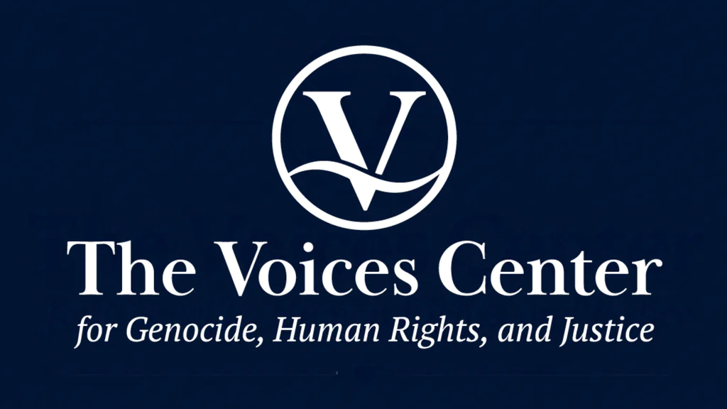 The Voices Center Logo on blue background